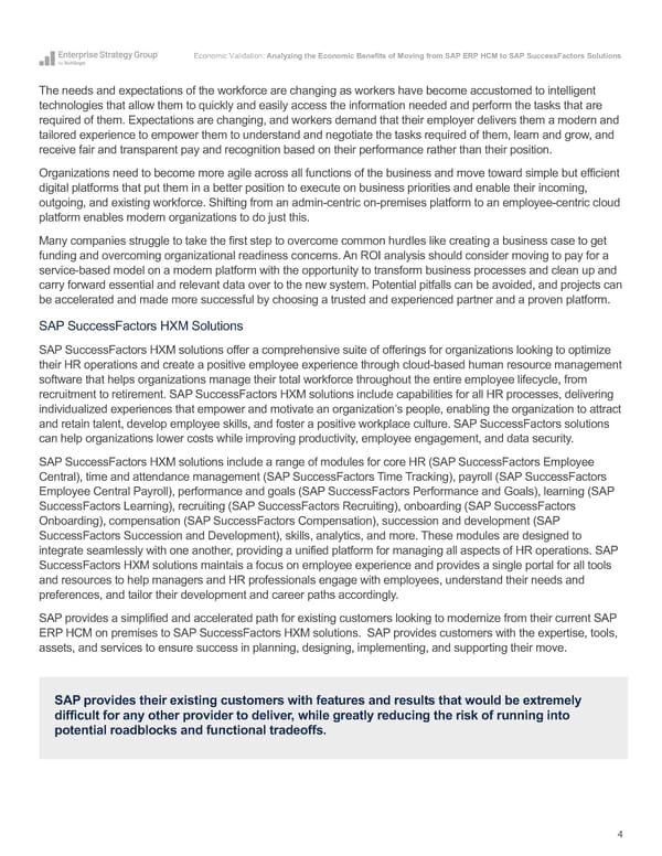 Analyzing the Economic Benefits of Moving from SAP ERP HCM to SAP SuccessFactors Solutions - Page 4