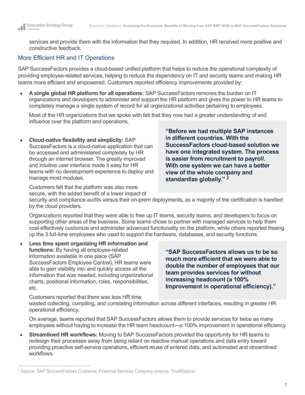 Analyzing the Economic Benefits of Moving from SAP ERP HCM to SAP SuccessFactors Solutions - Page 7