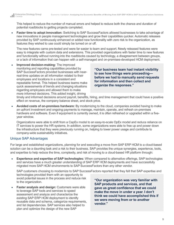 Analyzing the Economic Benefits of Moving from SAP ERP HCM to SAP SuccessFactors Solutions - Page 9